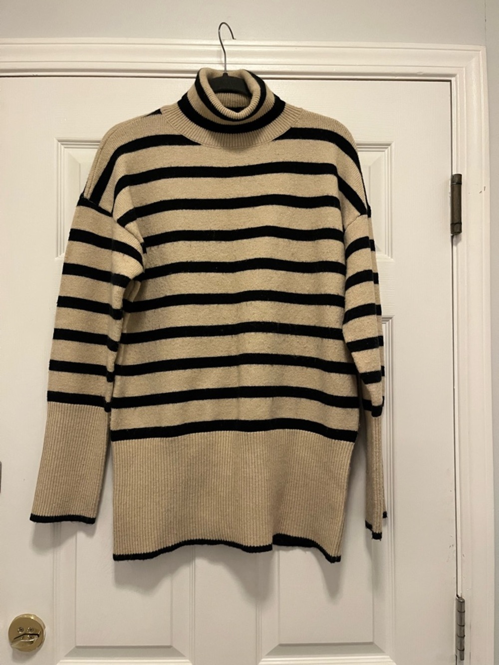 Striped Cowl Neck Sweater Tunic - Cream/Black